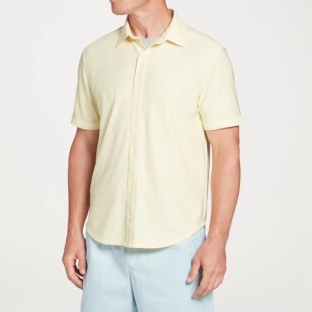 VRST Mens SS Limitless Button Up Shirt Lemon Wash Yellow MAX252108 Size M NWT
